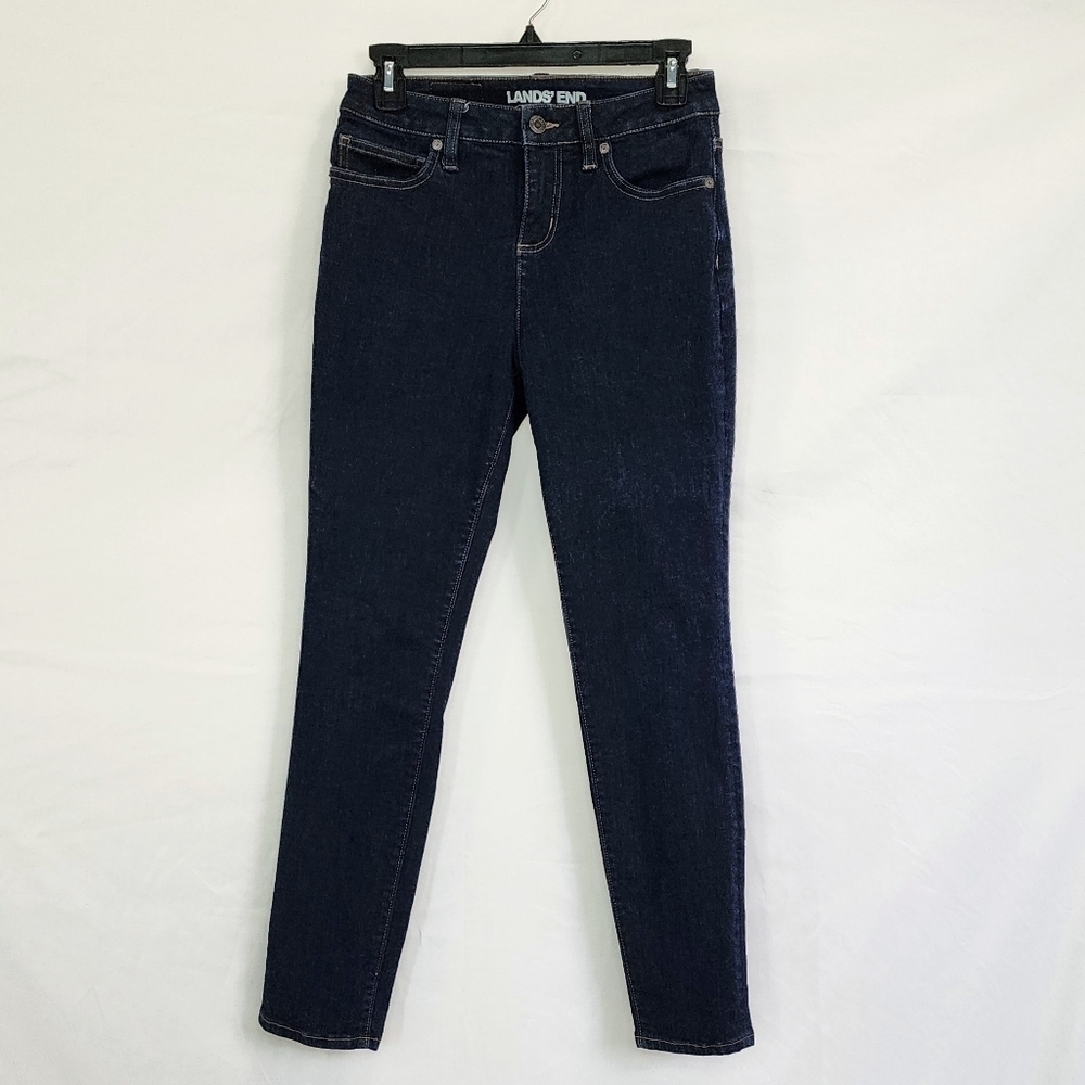 Lands' End Mid-Rise Curvy Skinny Dark Wash Jeans - Picture 2 of 7
